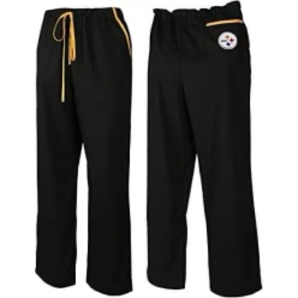 NFL Team Apparel Steelers Mens Black Embroidered Logo Scrubs Pants Medium